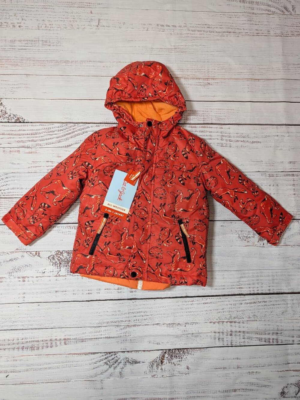 Cat & Jack Boys 4T 3-in-1 Systems Jacket Orange Animal Print Winter Coat